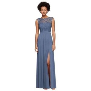 David's Bridal Blue Lace Evening Gown